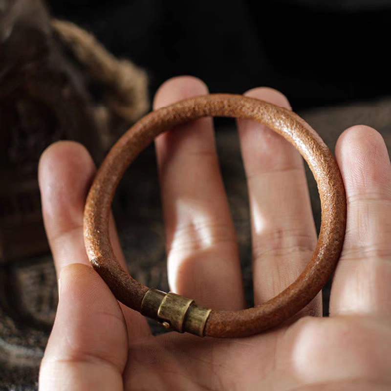 Buddha Stones Retro Leather Luck Healing Copper Magnetic Buckle Bracelet