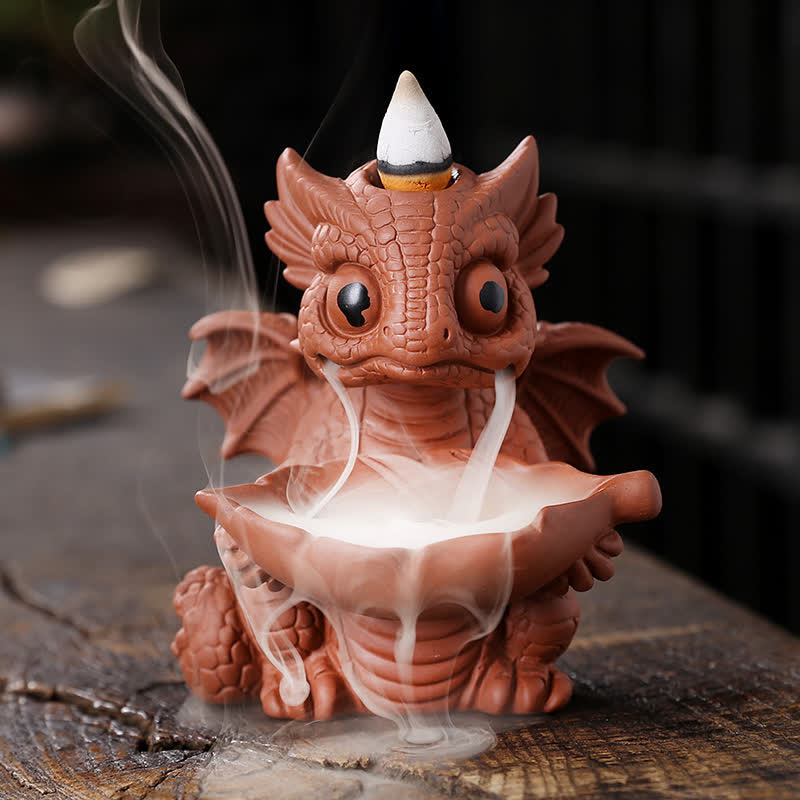 Lovely Dinosaur Purple Clay Backflow Smoke Fountain Healing Incense Burner Decoration