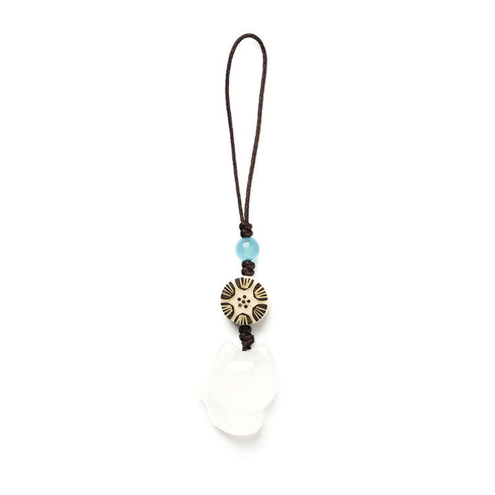 Natural Chalcedony Fox Harmony Phone Hanging Decoration