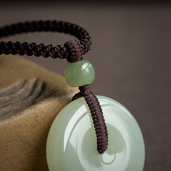 Natural Round Jade Peace Buckle Luck Prosperity Necklace Pendant