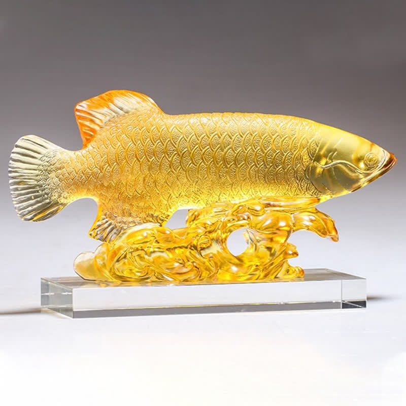 Handmade Liuli Crystal Koi Fish Art Piece Luck Home Office Decoration