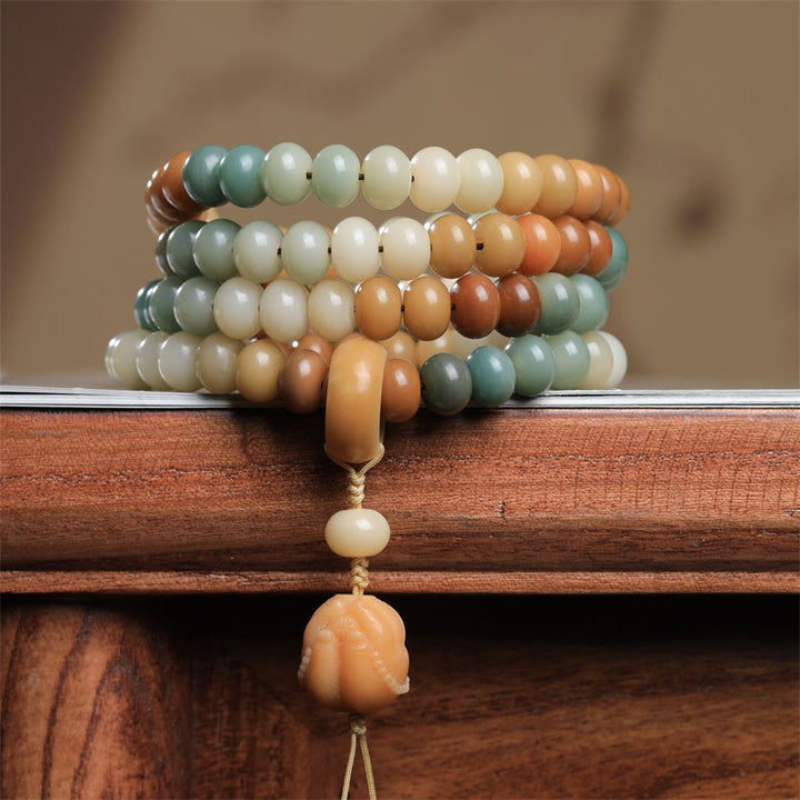 Buddha Stones 108 Mala Beads Gradient Bodhi Seed Buddha Hand Engraved Peace Bracelet