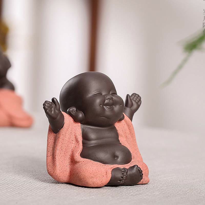 Buddha Stones Always Smiling Laughing Buddha Wealth Luck Purple Clay Maitreya Statue Decoration