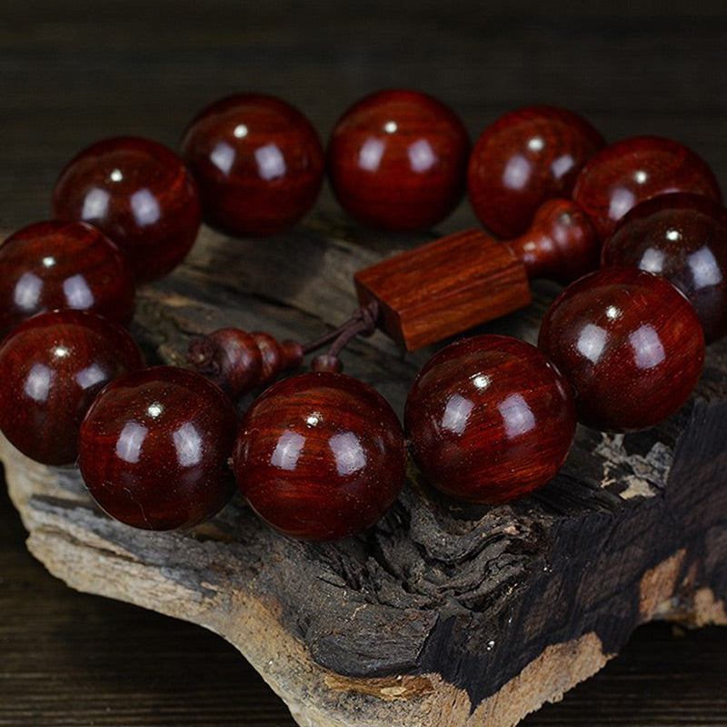 Buddha Stones Tibetan Small Leaf Red Sandalwood Relaxation Bracelet