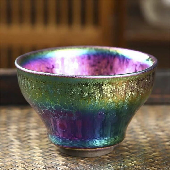 Buddha Stones Handmade Fairy Rainbow Chinese Jianzhan Ceramic Teacup Tenmoku Kung Fu Tea Cup