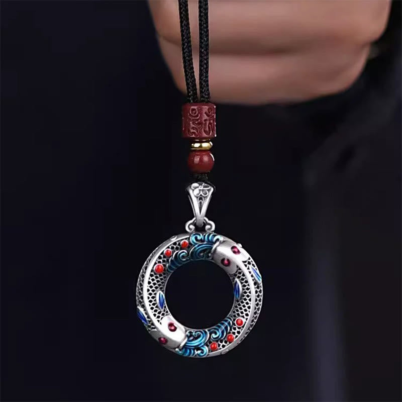 Buddha Stones Koi Fish Peace Buckle Copper Wealth Luck Necklace Pendant