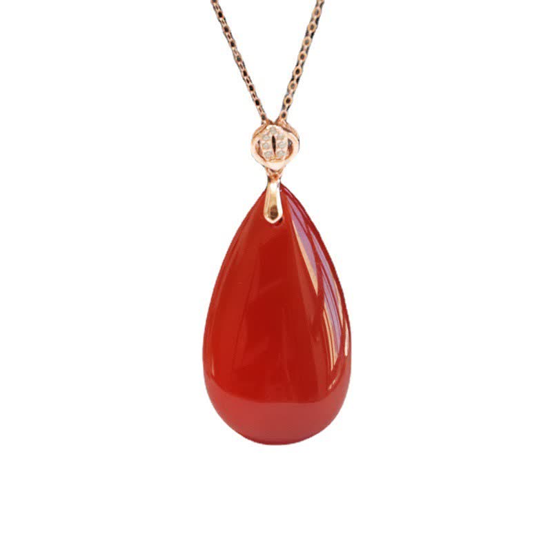 925 Sterling Silver Waterdrop Red Agate Confidence Necklace Pendant