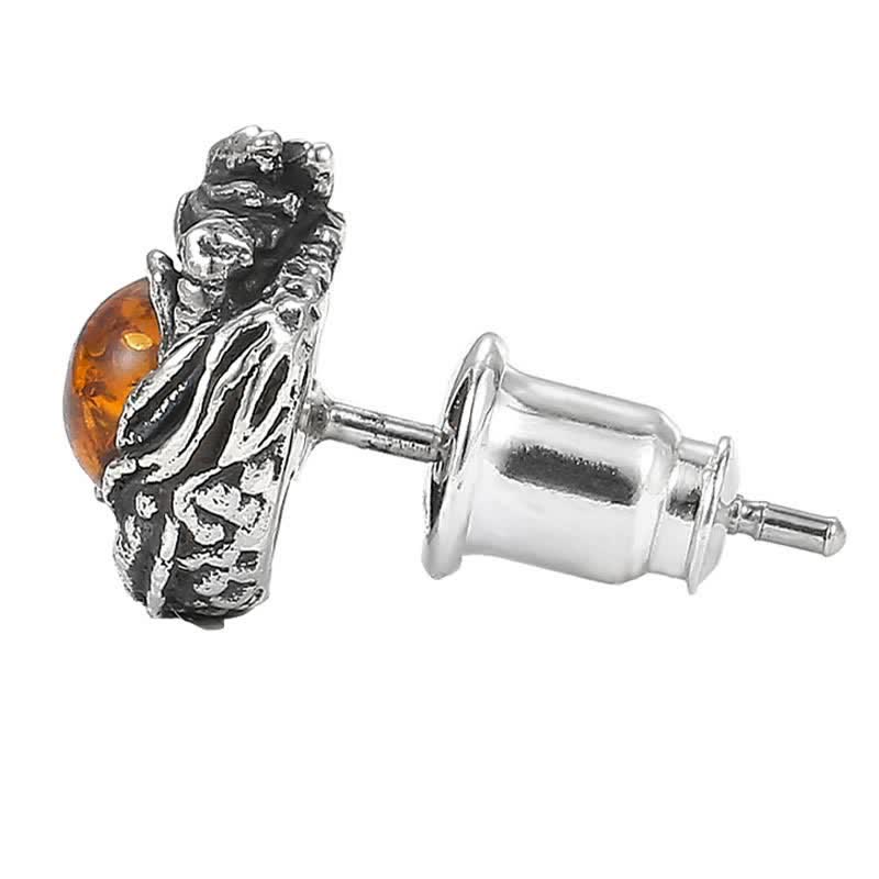 Buddha Stones 925 Sterling Silver Natural Amber Dragon Success Protection Stud Earring