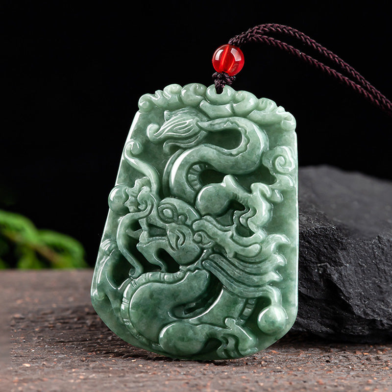 Buddha Stones Chinese Zodiac Dragon Jade Strength Necklace String Pendant