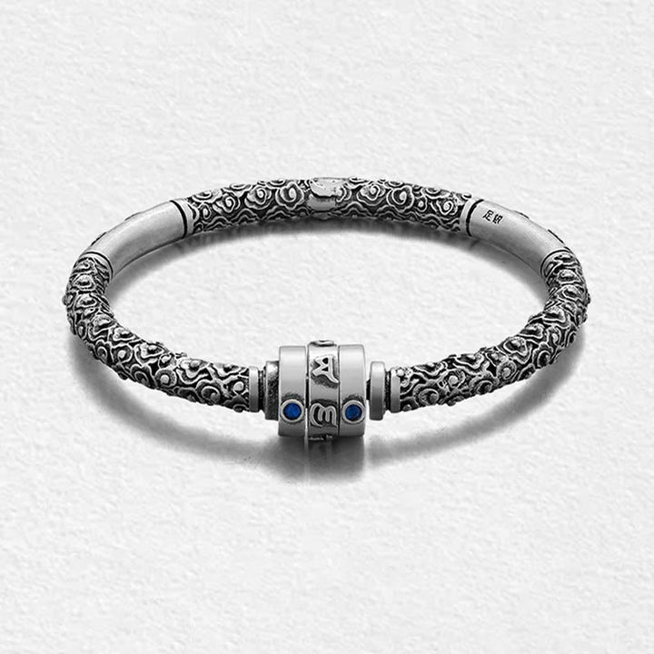 Buddha Stones 990 Sterling Silver Tibetan Auspicious Clouds Om Mani Padme Hum Engraved Creativity Bracelet Bangle