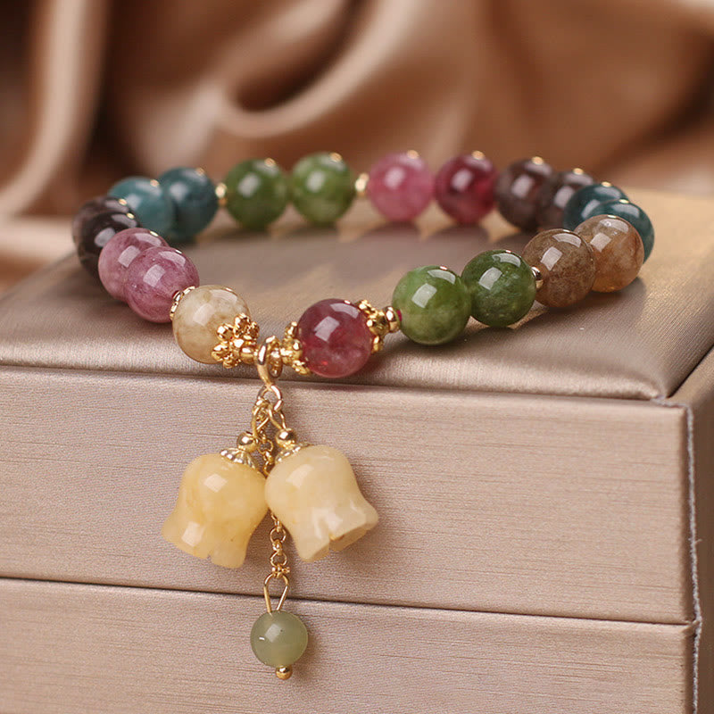 Buddha Stones Natural Colorful Tourmaline Flower Bead Love Bracelet