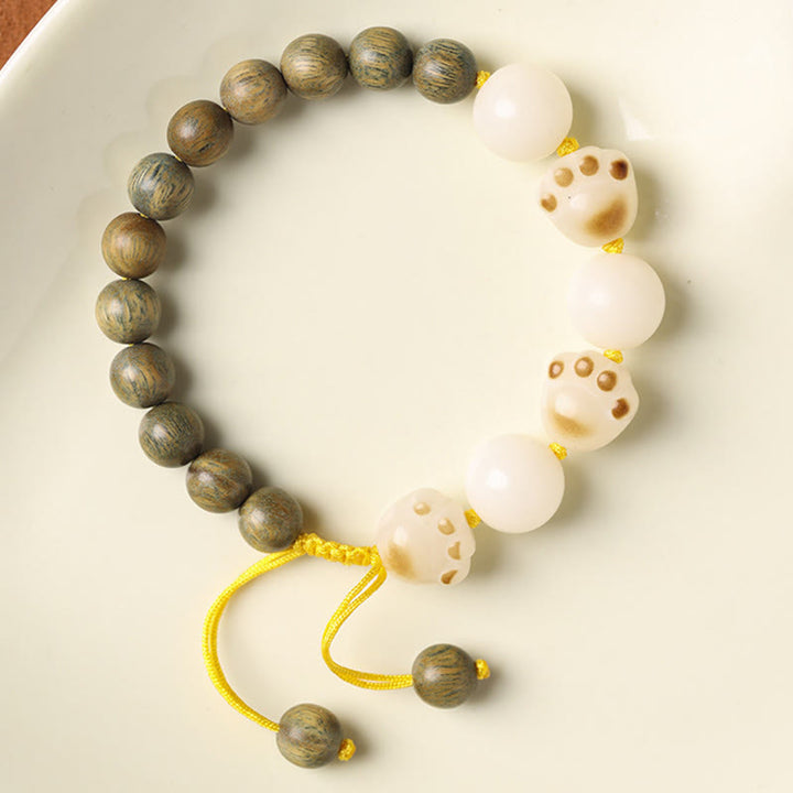 Buddha Stones Natural Green Sandalwood Bodhi Seed Cat Paw Claw Cure Bracelet