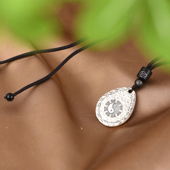 Buddha Stones Vintage 999 Sterling Silver Yin Yang Bagua Water Drop Design Balance Harmony Necklace Pendant