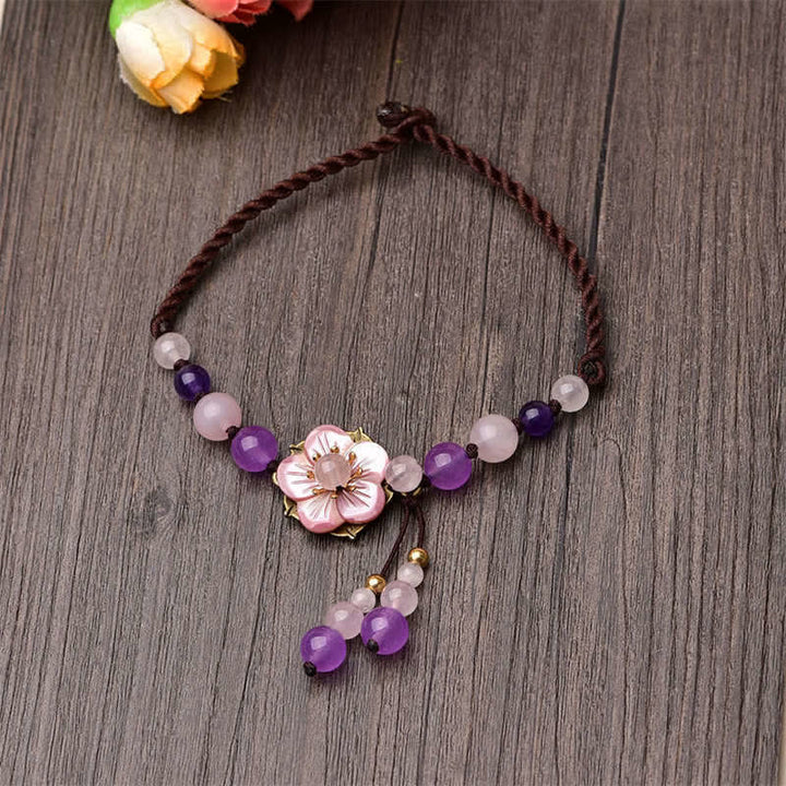 Buddha Stones Natural Amethyst Rose Quartz Crystal Charm Lucky Healing Anklet