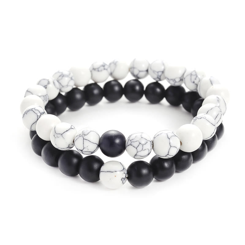 Buddha Stones 2pcs Natural Frosted Stone White Turquoise Bead Couple Bracelet