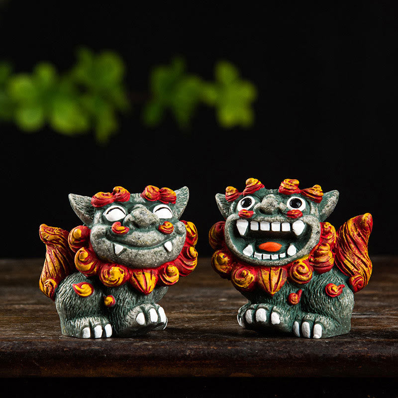 Buddha Stones Small Pair of Lion Fu Foo Dogs Ward Off Evil Protection Home Resin Decoration