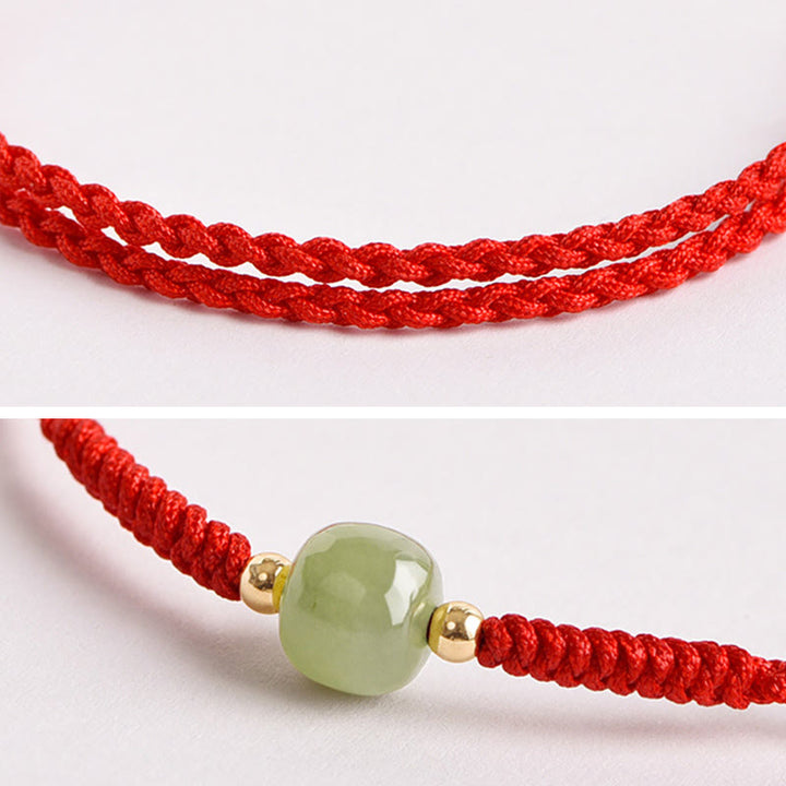 Buddha Stones Handmade Jade Lucky Bead Prosperity Braided Bracelet