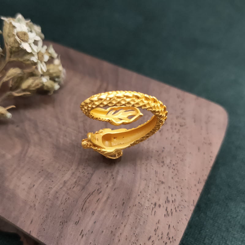 Buddha Stones Golden Dragon Success Strength Ring