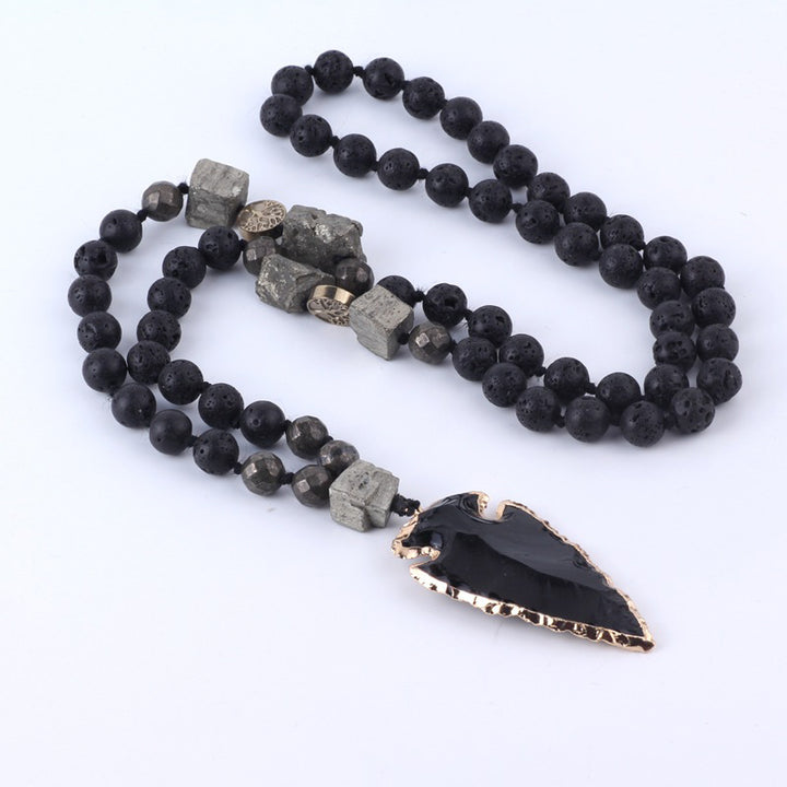 Buddha Stones Natural Lava Rock Yoga Meditation Necklace Arrow Pendant