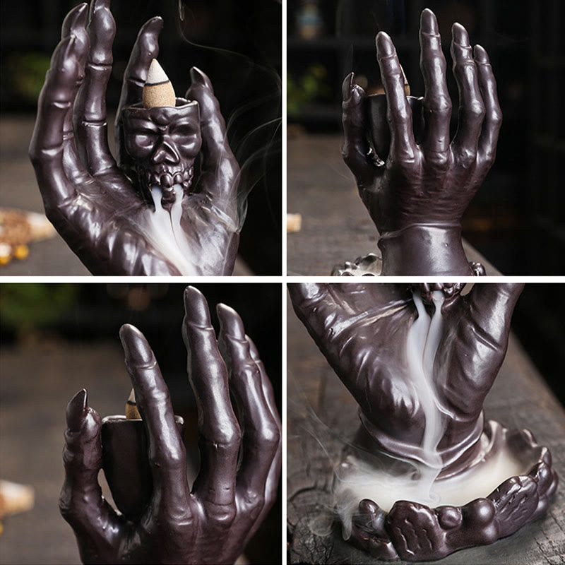 Buddha Stones Halloween Ghost Hand Skull Head Ceramic Peace Healing Incense Burner Decoration