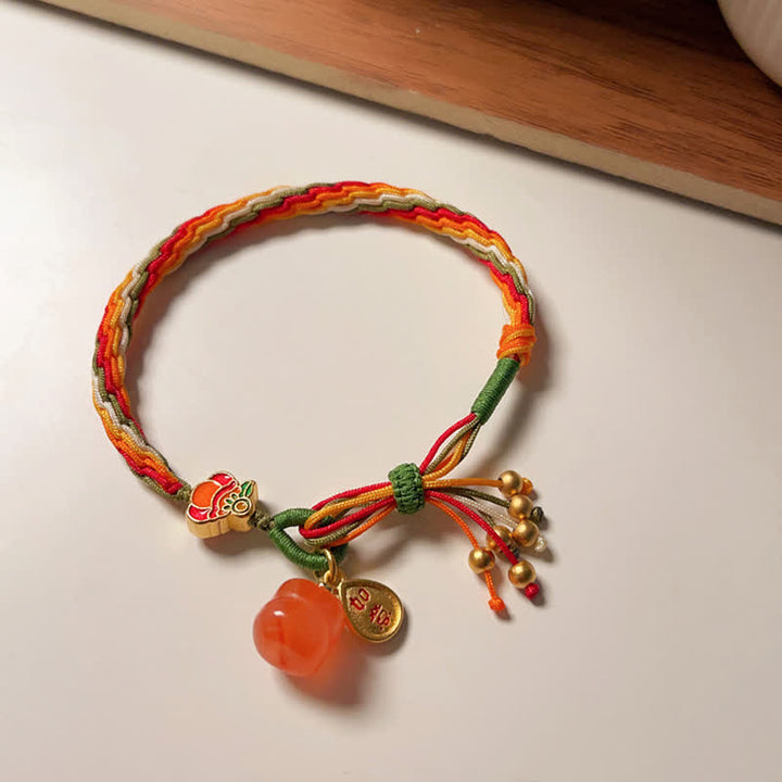 Buddha Stones Persimmon Red Agate Strength Reincarnation Knot Braid String Bracelet