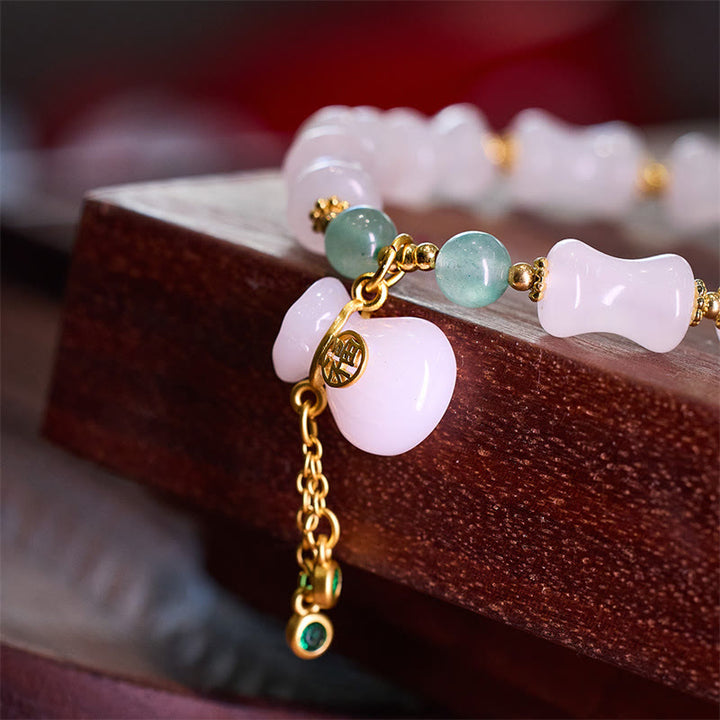 Buddha Stones Natural White Golden Silk Jade Bamboo Pattern Wealth Lucky Bag Fu Character Bracelet