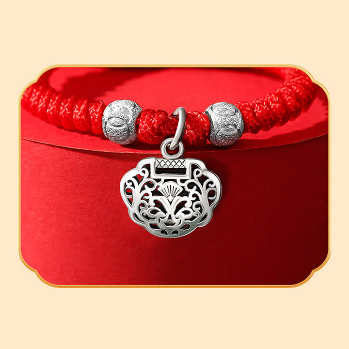 Buddha Stones 925 Sterling Silver Chinese Lock Charm Multicolored Red String Protection Handmade Braided Kids Bracelet