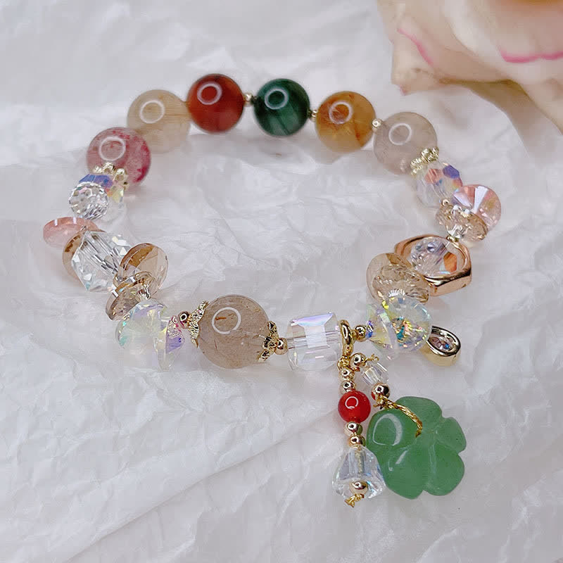 Buddha Stones Colorful Gemstone Green Aventurine Flower Bead Luck Bracelet