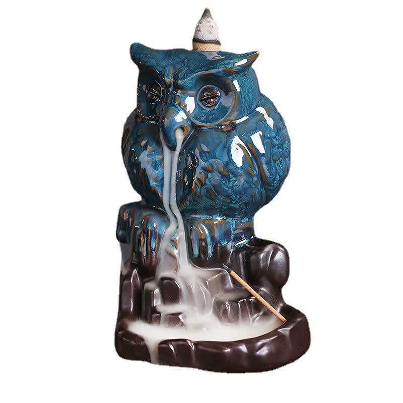 Cute Owl Ceramic Backflow Smoke Fountain Meditation Healing Incense Burner Decoration