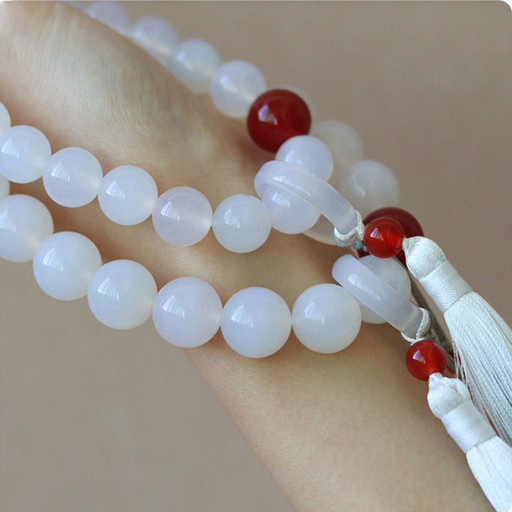 Buddha Stones White Agate Red Agate Luck Wrist Mala Tassels Pocket Mala Car Decoration