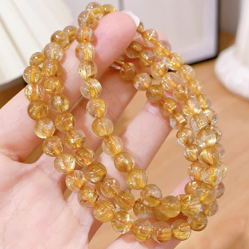 Buddha Stones Natural Gold Rutilated Quartz Sun Stone Kyanite Wealth Bracelet