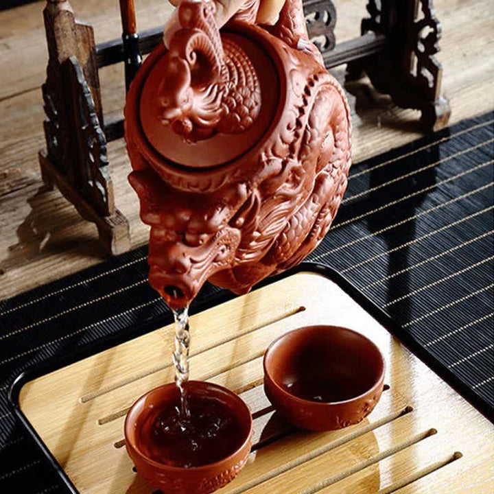 Vintage Dragon Phoenix Ceramic Teapot