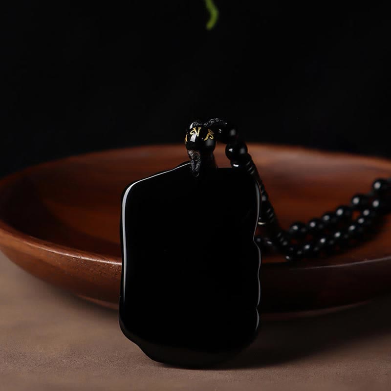 Black Obsidian Elephant Protection String Necklace Pendant Key Chain