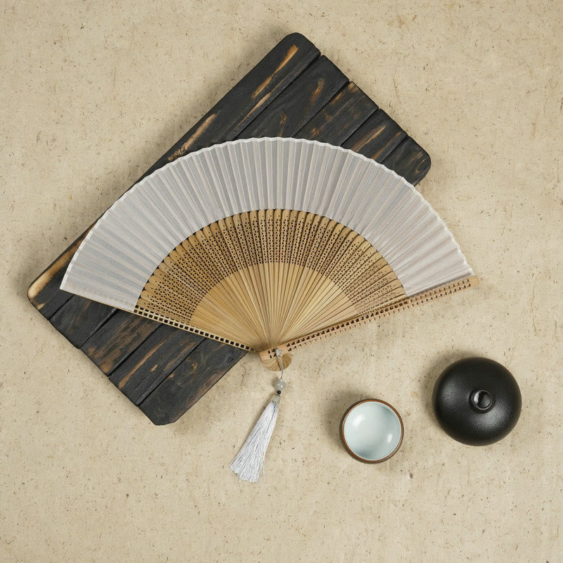 Buddha Stones Vintage Handheld Folding Fan With Bamboo Frames