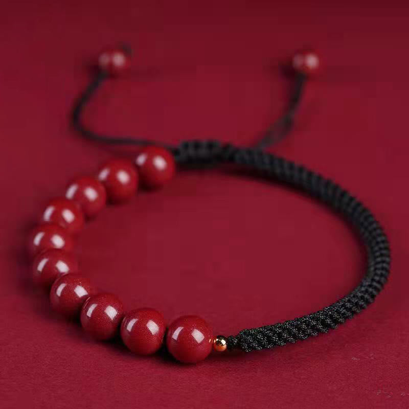 Buddha Stones Natural Cinnabar King Kong Knot Blessing String Bracelet