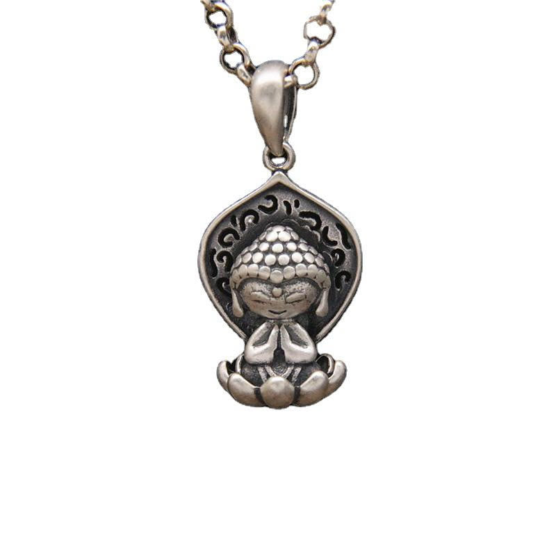 Buddha Stones 999 Sterling Silver Meditation Buddha Lotus Serenity Necklace Pendant