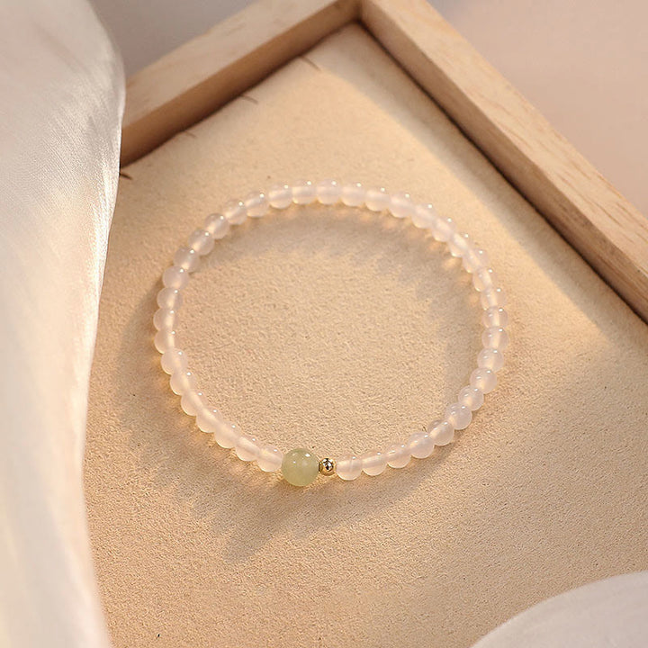 Buddha Stones Natural White Agate Jade Luck Protection Bracelet