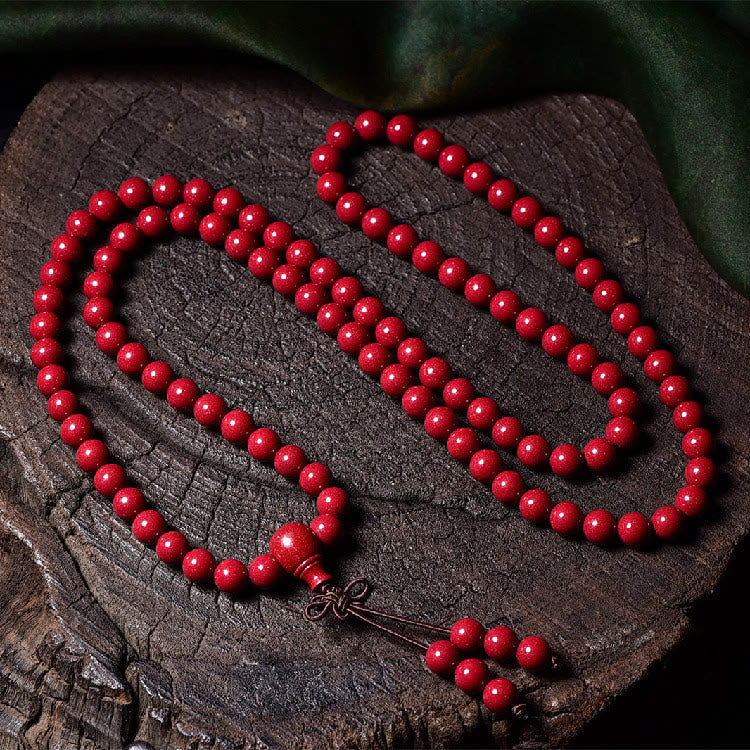 Buddha Stones 108 Mala Beads Cinnabar Om Mani Padme Hum Pattern Engraved Blessing Bracelet