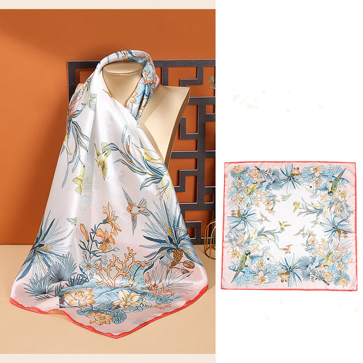 Buddha Stones Pastoral Scene Hot Air Balloon Spring Blossom 100% Mulberry Silk Neck Hair Scarf