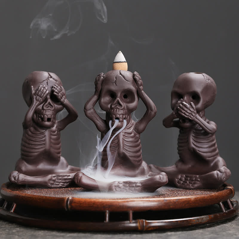 Buddha Stones Little Skull Ghost Purple Clay Backflow Smoke Fountain Peace Incense Burner Decoration