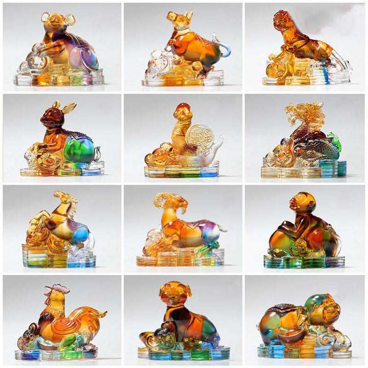 Buddha Stones Year of the Dragon Handmade 12 Chinese Zodiac Liuli Crystal Art Piece Protection Home Office Decoration