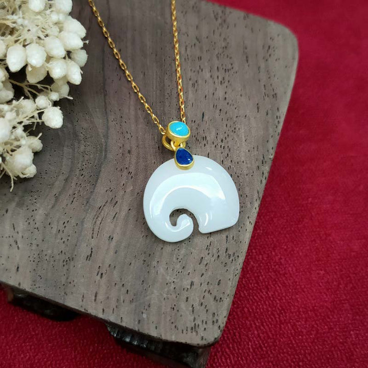 Buddha Stones White Jade Elephant Luck Fortune Necklace Pendant