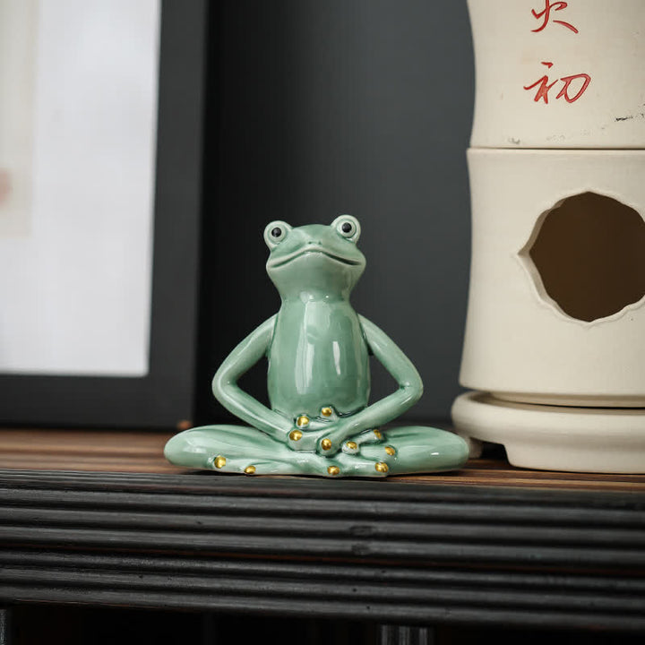 Meditating Ceramic Zen Frog Statue Decoration