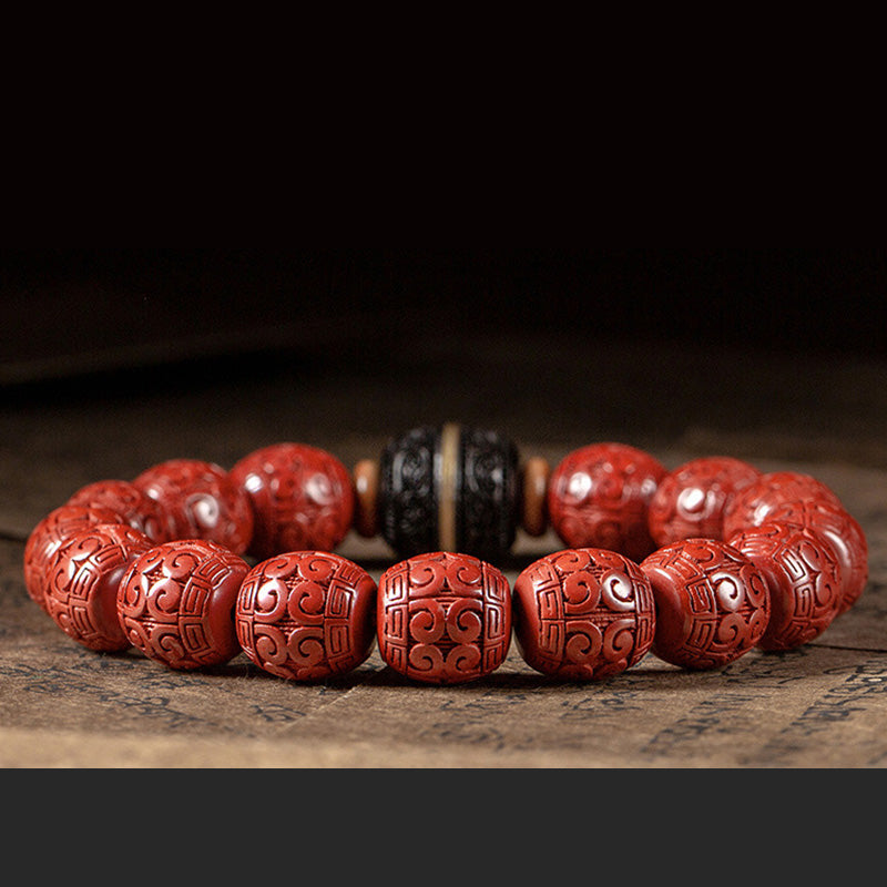 Buddha Stones Natural Cinnabar Ebony Calm Blessing Bracelet