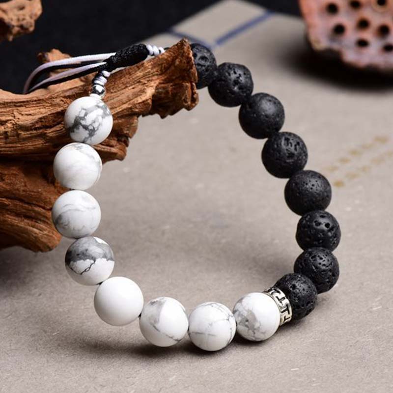 Buddha Stones Yin Yang Lava Stone Protection Bracelet