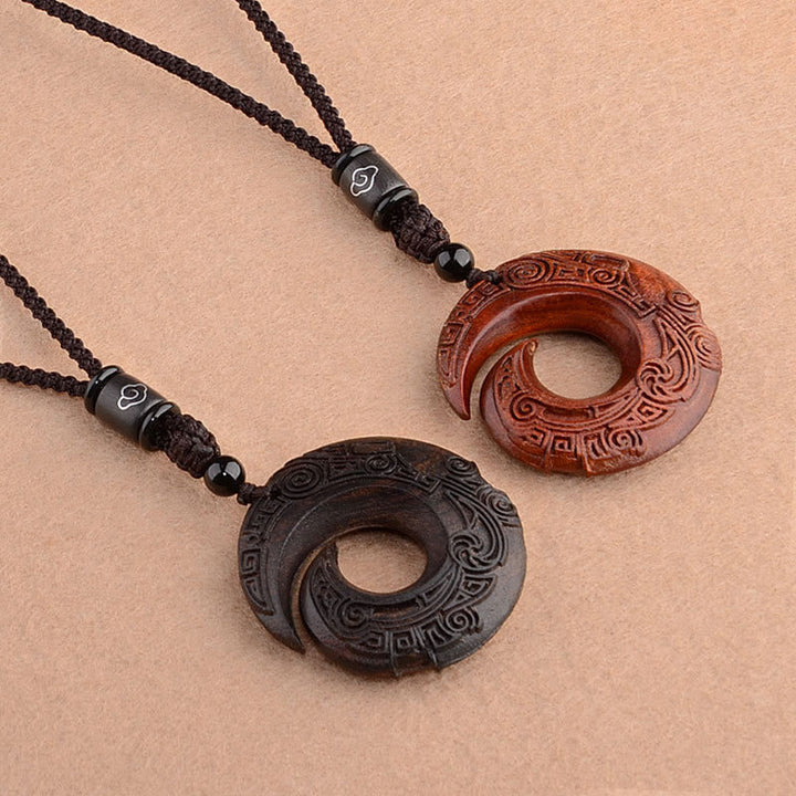 Buddha Stones Small Leaf Red Sandalwood Ebony Wood One's Luck Improves Design Patern Protection Necklace Pendant