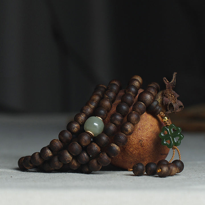 108 Mala Beads Nha Trang Bai Qinan Agarwood Jade 999 Gold Peace Bracelet (Only one in stock)