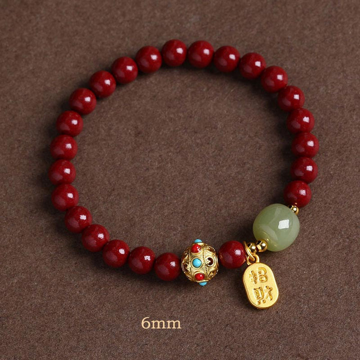 Buddha Stones Cinnabar Green Aventurine Fortune Protection Charm Bracelet