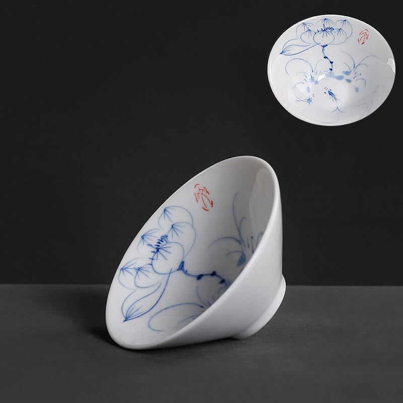 Buddha Stones Vintage Plum Orchid Bamboo Chrysanthemum Lotus Koi Fish Ceramic Teacup Kung Fu Tea Cups