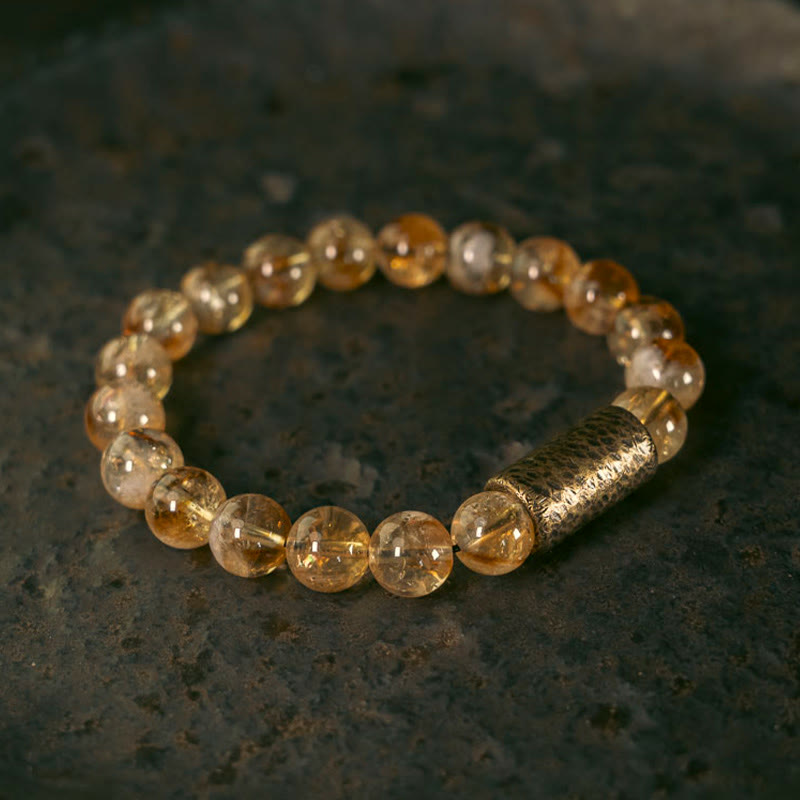 Buddha Stones Natural Citrine Crystal Brass Bead Protection Bracelet